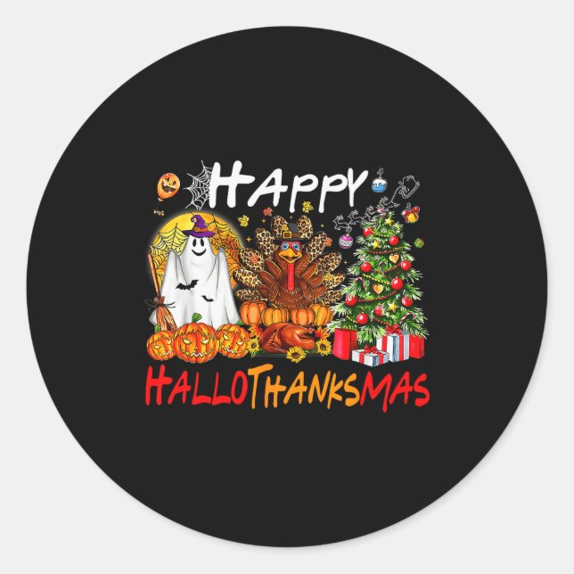 Pegatina Redonda Halloween Thanksgiving Christmas Turkey Happy Hall (Anverso)