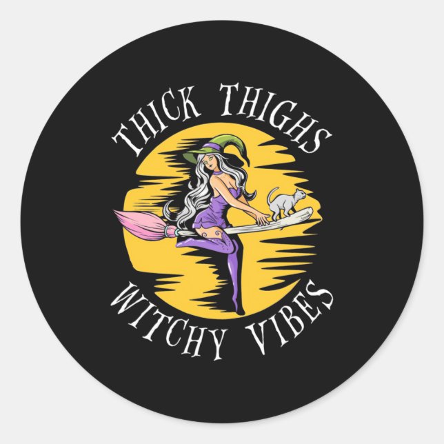 Pegatina Redonda Halloween Thick Thighy Witchy Vibes (Anverso)