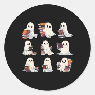 Pegatina Redonda Halloween Tía Fantasma Leer más libros Spooky Boo 