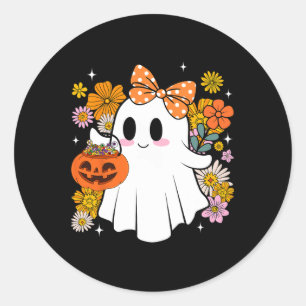 Pegatina Redonda Halloween Trick O Tratamiento Floral De Fantasma C