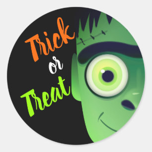 Pegatina Redonda Halloween Trick O Trato De Monstruo Frankenstein