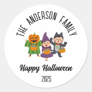 Pegatina Redonda Halloween Trick o Trato Nombre Personalizado
