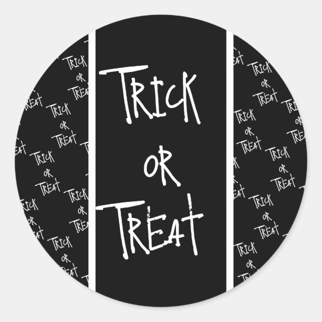 Pegatina Redonda Halloween trick or treat black and white (Anverso)