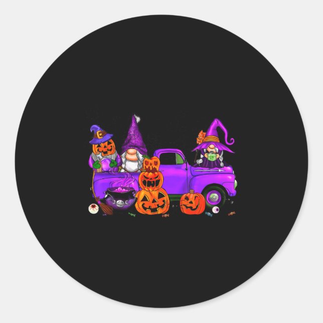 Pegatina Redonda Halloween Truck Gnome Witch Pumpkin Boo Ghost Funn (Anverso)