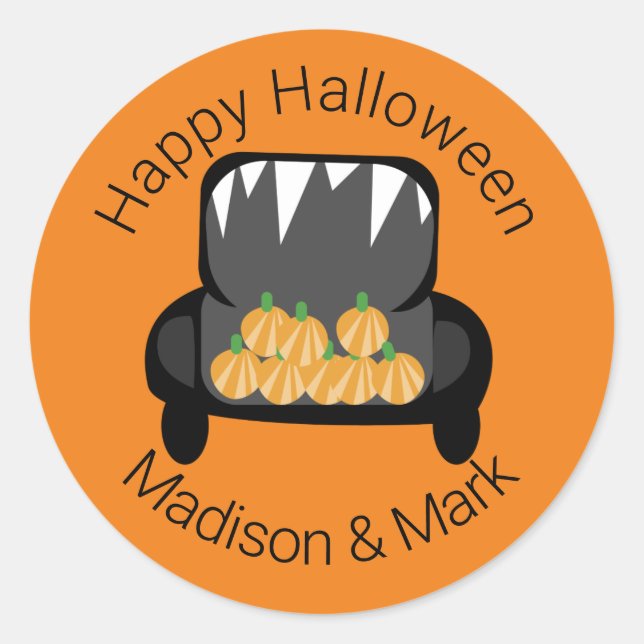 Pegatina Redonda Halloween Trunk Candy Pumpkin Halloween Favor (Anverso)