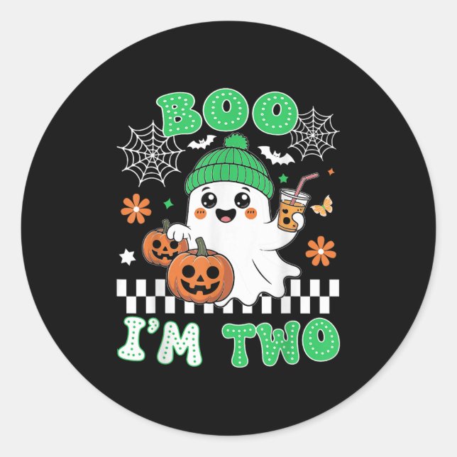 Pegatina Redonda Halloween Two Birthday Boo Im Two Groovy Birthday  (Anverso)