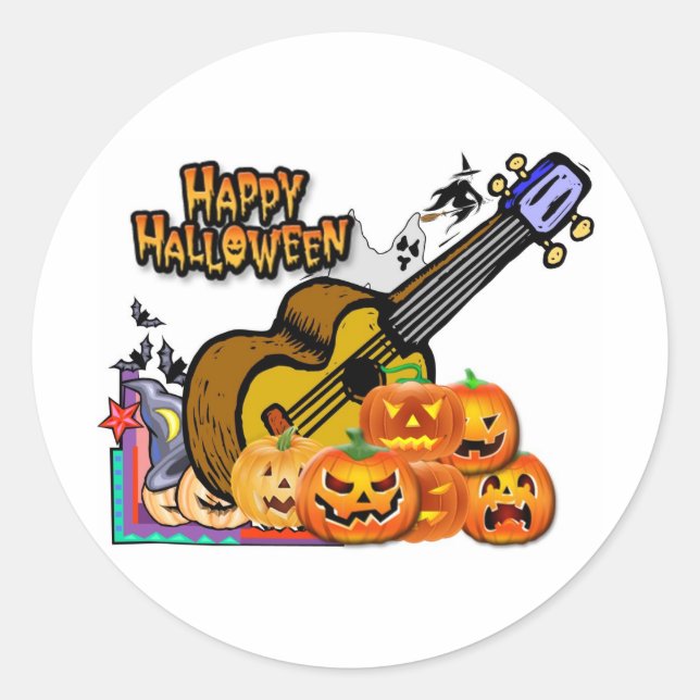 Pegatina Redonda Halloween Ukulele (Anverso)