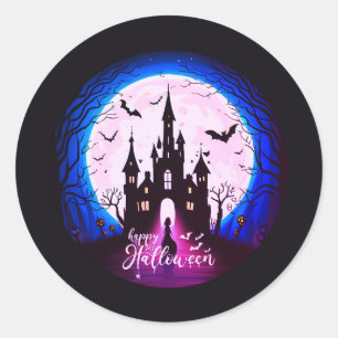 Pegatina Redonda Halloween, un castillo feliz