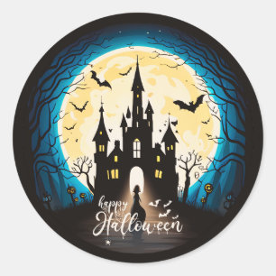 Pegatina Redonda Halloween, un castillo feliz