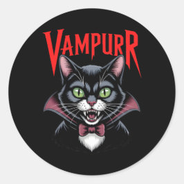 Pegatina Redonda Halloween, un gato de vampiros de Dapper