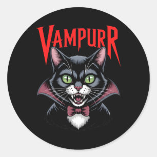 Pegatina Redonda Halloween, un gato de vampiros de Dapper