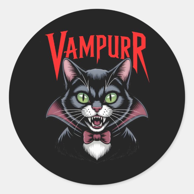 Pegatina Redonda Halloween, un gato de vampiros de Dapper (Anverso)