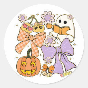 Pegatina Redonda Halloween, un profesor fantasmal