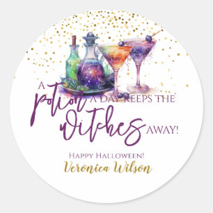 Pegatina Redonda Halloween Una Poción Al Día Graciosa