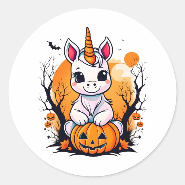 Pegatina Redonda Halloween Unicorn (Anverso)