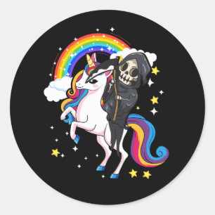 Pegatina Redonda Halloween Unicornio disfraces de trituración de pa