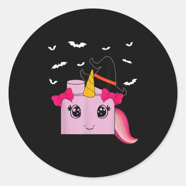 Pegatina Redonda Halloween Unicornio Master Builder Blocks Building (Anverso)