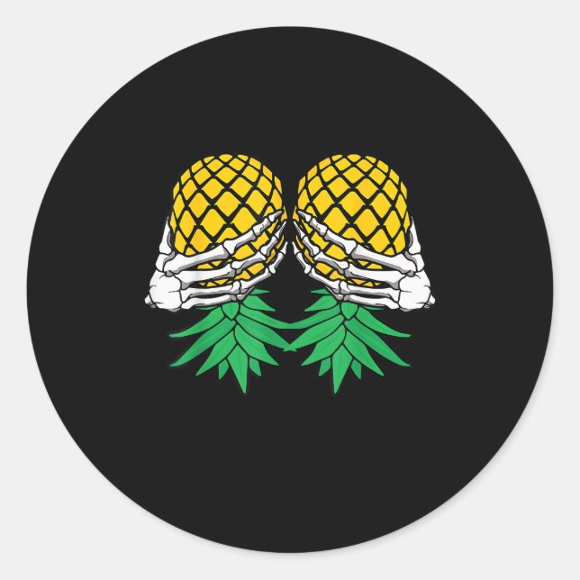 Pegatina Redonda Halloween Upside Down Pineapple Swinger Skeleton H (Anverso)