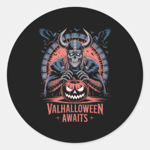 Pegatina Redonda Halloween Valhalloween Awaits - Valhalla Viking Sk