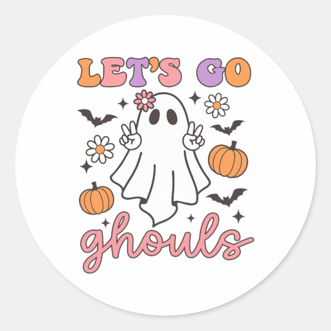 Pegatina Redonda Halloween Vamos Ghouls Ghost Retro Costume mujeres (Anverso)