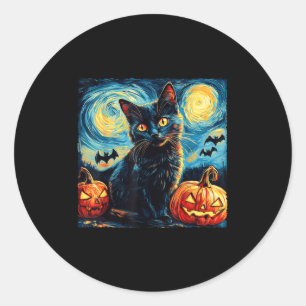 Pegatina Redonda Halloween Van Gogh Noche Estrellada Gatos Negros C