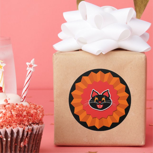 Pegatina Redonda Halloween Vintage Cat Cute (Fiesta)