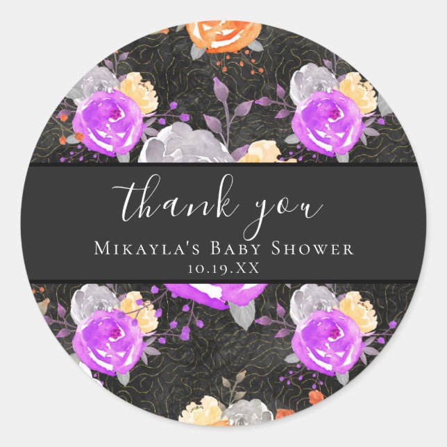 Pegatina Redonda Halloween Vintage Floral Baby Shower (Anverso)