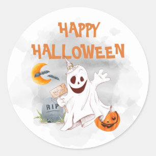 Pegatina Redonda Halloween Watercolor Ghost