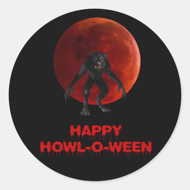 Pegatina Redonda Halloween Werewolf Lycan Lluvia Roja Lluvia Rociac (Anverso)