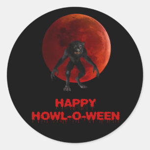 Pegatina Redonda Halloween Werewolf Lycan Lluvia Roja Lluvia Rociac