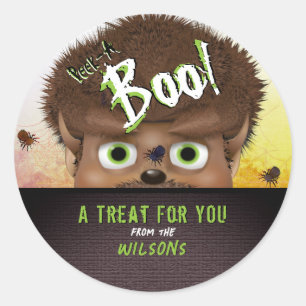 Pegatina Redonda Halloween Werewolf Monster Peek A Boo