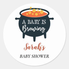 Pegatina Redonda Halloween Witch Baby Shower, nombre personalizado
