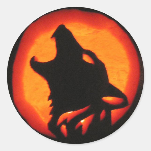 Pegatina Redonda Halloween Wolf Howling (Anverso)