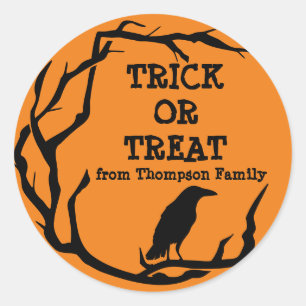 Pegatina Redonda Halloween Wreath Crow Trick o Treth Classic Round