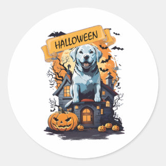 PEGATINA REDONDA HALLOWEEN Y PERRO