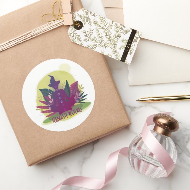 Pegatina Redonda Halloween Yoga Namaste Witaste (Regalar)