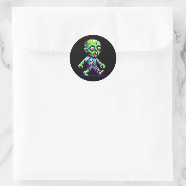 Pegatina Redonda Halloween zombie divertido de 8 bits (Bolso)