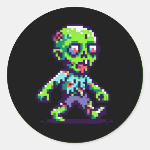 Pegatina Redonda Halloween zombie divertido de 8 bits