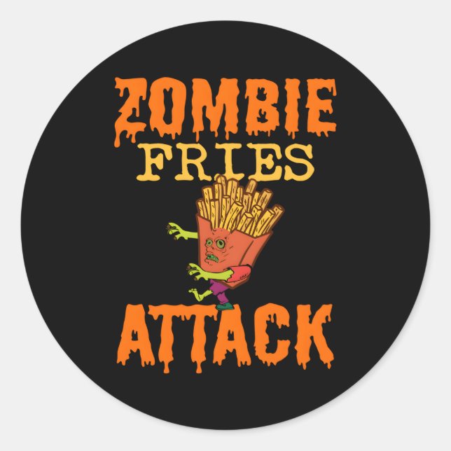 Pegatina Redonda Halloween Zombie Fries Monster Zombie Fan Snack Sp (Anverso)