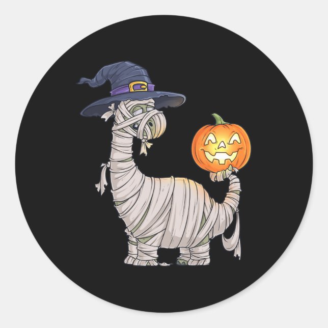 Pegatina Redonda Halloween Zombie Mummy Dinosaur Witch Scary Boys G (Anverso)