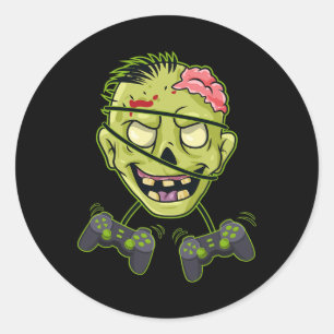 Pegatina Redonda Halloween Zombie Video Gamer Controllers Niños