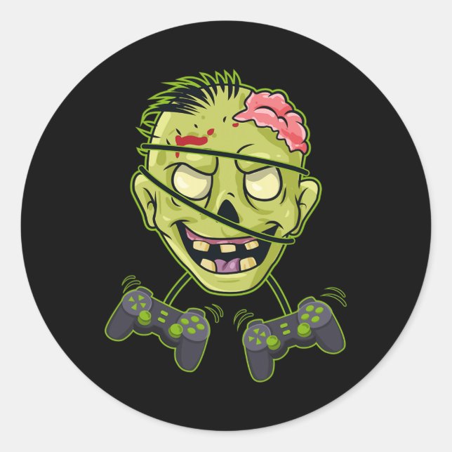 Pegatina Redonda Halloween Zombie Video Gamer Controllers Niños (Anverso)