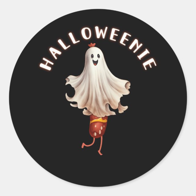 Pegatina Redonda Halloweenie Dachshund Sausage Halloween (Anverso)