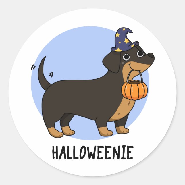 Pegatina Redonda Halloweenie Funny Sausage Dog Pun (Anverso)