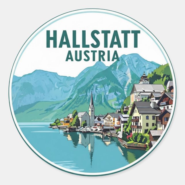 Pegatina Redonda Hallstatt Austria Viajes (Anverso)