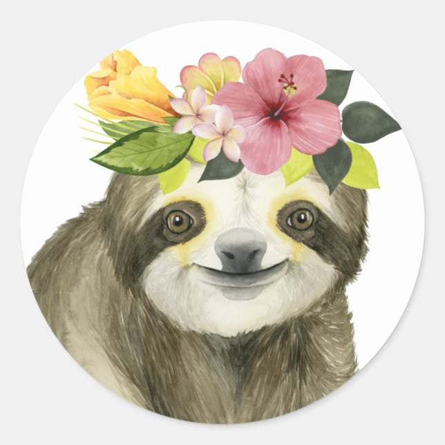 Pegatina Redonda Halo tropical | Sweet Sloth (Anverso)
