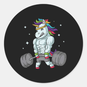 Pegatina Redonda Halterofilia Unicornio - Graciosa Muerte Y Gif Gym