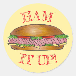 Pegatina Redonda Ham It Up Hoagie Sub Grinder Sandwich Queso