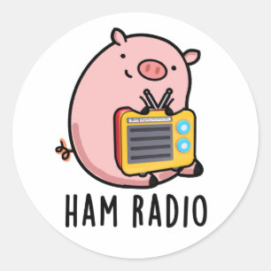Pegatina Redonda Ham Radio Funny Pig Pun