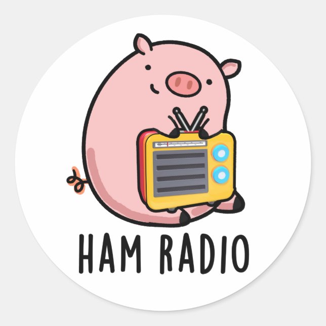 Pegatina Redonda Ham Radio Funny Pig Pun (Anverso)